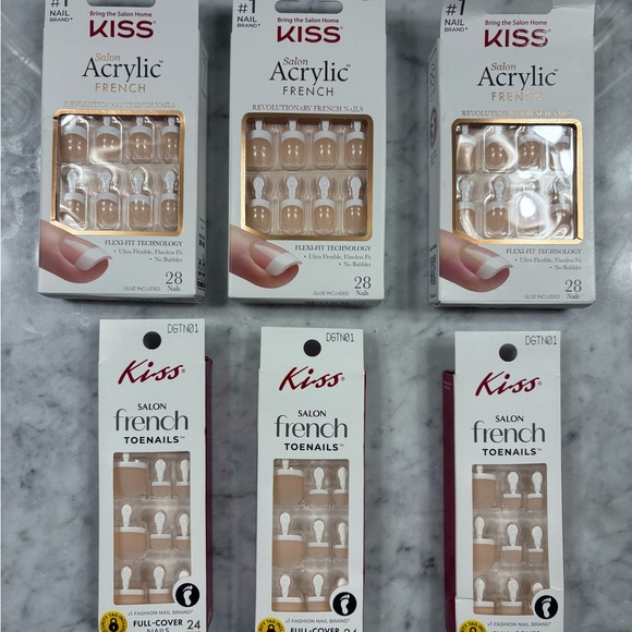 Kiss Other - 6 Pack Kiss Acrylic French Nails - Classic White and Nude Finger & Toe Mani Pedi